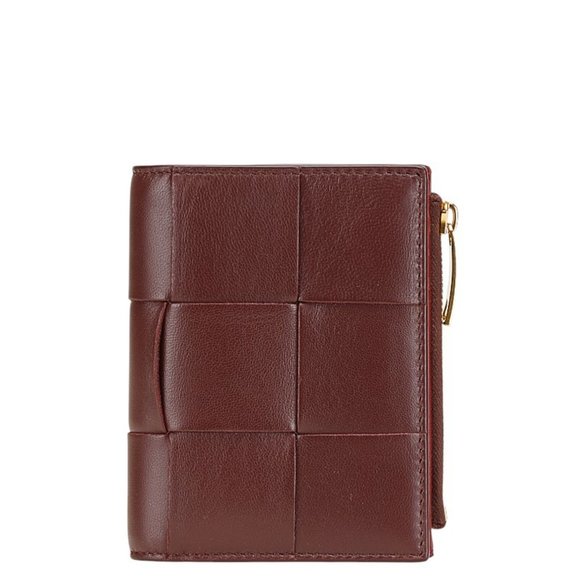 Bottega Veneta Maxi Intrecciato Bi-fold Wallet Wine Red Leather Women's